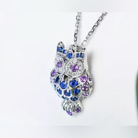 Silver, Purple, & Blue Owl Pendant Necklace - Picture 3 of 10